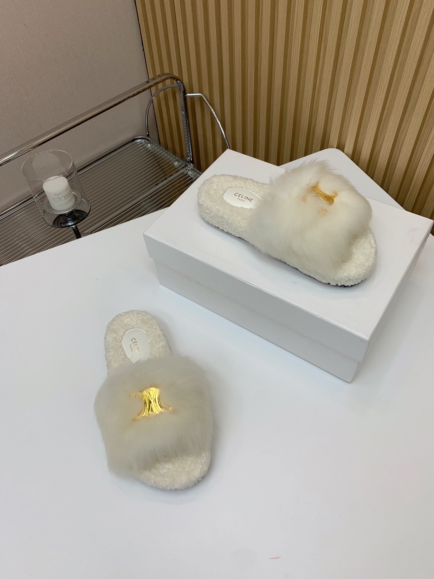 CELINE 26S SANDALS IN WHITE WOOL