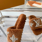 LV WOMEN'S PASEO FLAT SLIPPER IN CINNAMON BROWN FLEECE