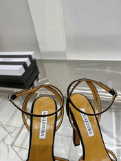 AQUAZZURA 26S HEELED SANDALS 130 MM IN BLACK SATIN
