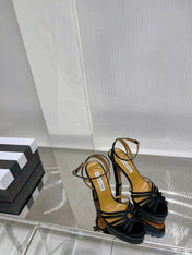 AQUAZZURA 26S HEELED SANDALS 130 MM IN BLACK SATIN