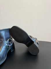 MIUMIU 26S ANKLE BOOTS IN BLACK CALFSKIN SILVER HARDWARE