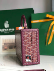 GRAND HÔTEL TRUNK BAG 24 IN BURGUNDY RED GOYARDINE CANVAS AND CALFSKIN