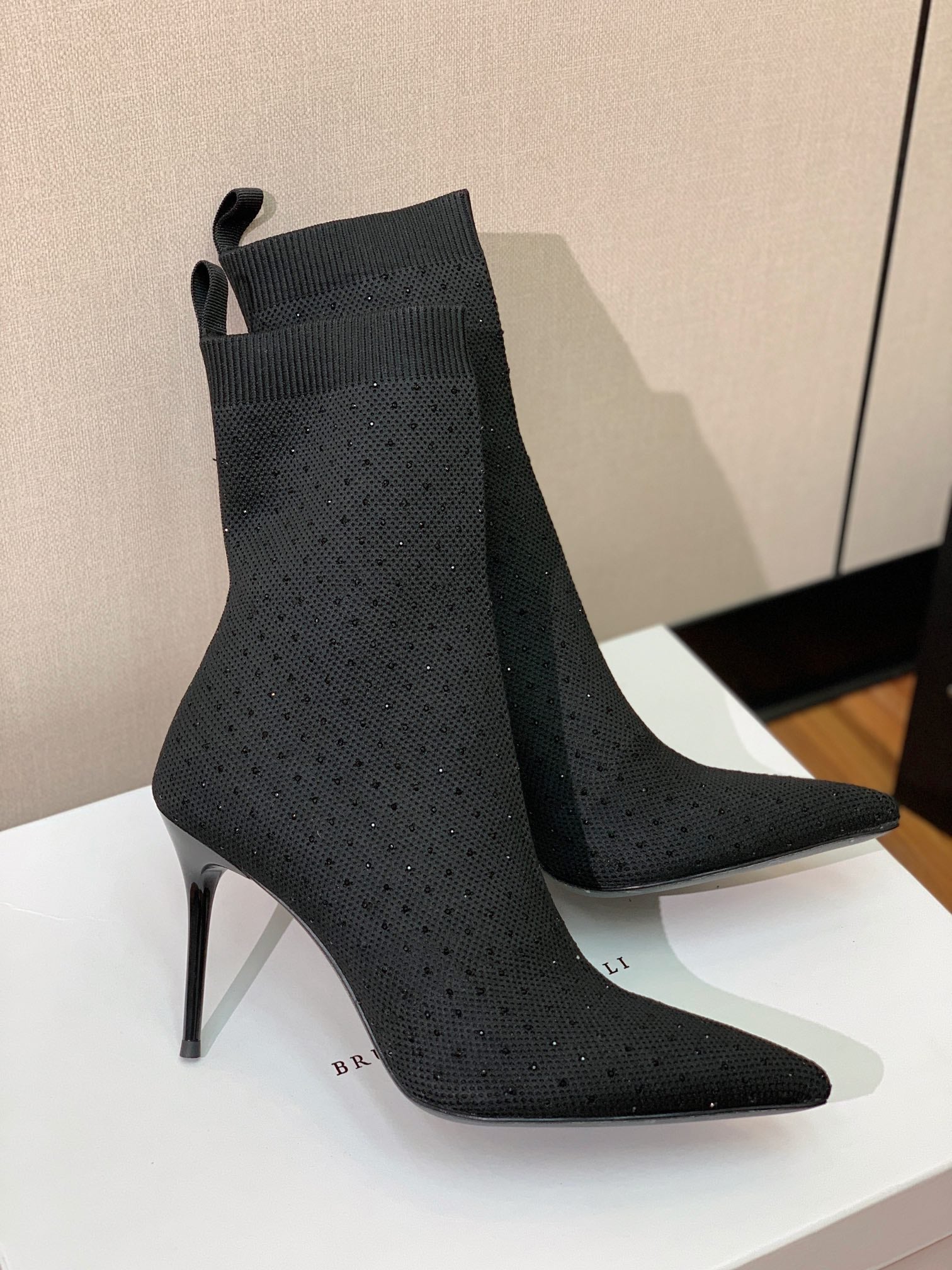 BALMAIN 26S BOOTS 105 MM IN BLACK FLYKNIT STONE EMBELLISHED STYLE 22