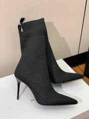 BALMAIN 26S BOOTS 105 MM IN BLACK FLYKNIT STONE EMBELLISHED STYLE 22