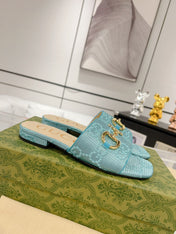 GG CHUNKY SLIDE SANDAL BLUE SKY CALFSKIN