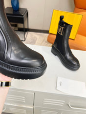 FENDI ROCKOKO BIKER BOOTS IN BLACK CALFSKIN WITH STRETCH FABRIC