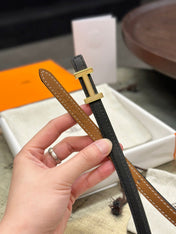 HM FOCUS BUCKLE & REVERSIBLE TAWNY BROWN AND BLACK LEATHER STRAP 13MM GOLD HARDWARE