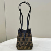 FENDI ORIGAMI MINI 19 BROWN MIX BLACK FF JACQUARD FABRIC BAG