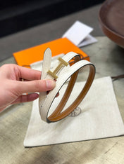 HM FOCUS BUCKLE & REVERSIBLE BRONZE BROWN AND WHITE LEATHER STRAP 13MM GOLD HARDWARE