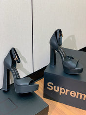 HIGH HEEL 14.5 CM SANDALS IN BLACK CALFSKIN