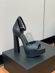 HIGH HEEL 14.5 CM SANDALS IN BLACK CALFSKIN
