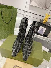 ANKLE BOOTS IN BLACK MESH AND SHEEPSKIN WITH GG CRYSTALS