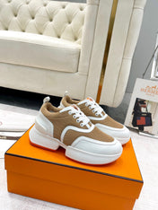 GIGA SNEAKER IN CIDER BROWN STITCHED MESH AND WHITE CALFSKIN