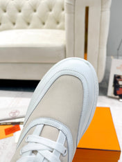 GIGA SNEAKER IN TAN BROWN STITCHED MESH AND WHITE CALFSKIN
