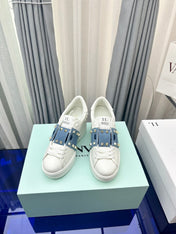 FLATFORM ROCKSTUD UNTITLED SNEAKER IN WHITE CALFSKIN MIX AEGEAN BLUE FABRIC