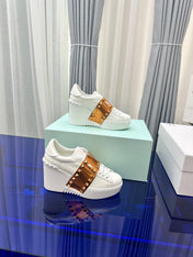 FLATFORM ROCKSTUD UNTITLED SNEAKER IN WHITE MIX COPPER BROWN CALFSKIN