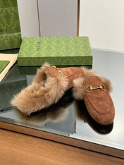 HORSEBIT MULE IN BRONZE BROWN SUEDE AND LAMB WOOL LINING