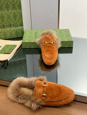 HORSEBIT MULE IN BRONZE ORANGE SUEDE AND LAMB WOOL LINING