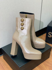 BALMAIN 26S ANKLE BOOTS 100 MM IN WARM GREY CALFSKIN