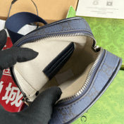 OPHIDIA MINI BAG 18 IN DARK BLUE MONOGRAM CANVAS AND BLACK LAMBSKIN TRIM