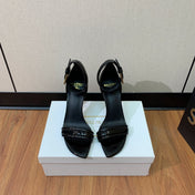 BALMAIN 25S SQUARE STRAP HIGH HEELS 100MM IN BLACK PATENT CALFSKIN