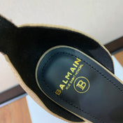 BALMAIN 25S SQUARE STRAP HIGH HEELS 100MM IN BEIGE GRAY CALFSKIN