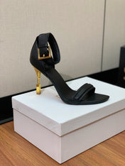BALMAIN 25S SQUARE STRAP HIGH HEELS 100MM IN BLACK CALFSKIN