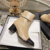 MID-HEEL ANKLE BOOTS IN TORTILLA BROWN SMOOTH CALFSKIN