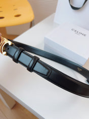 CELINE 25S TRIOMPHE BELT 25MM IN BLACK CALFSKIN GOLD HARDWARE 580705