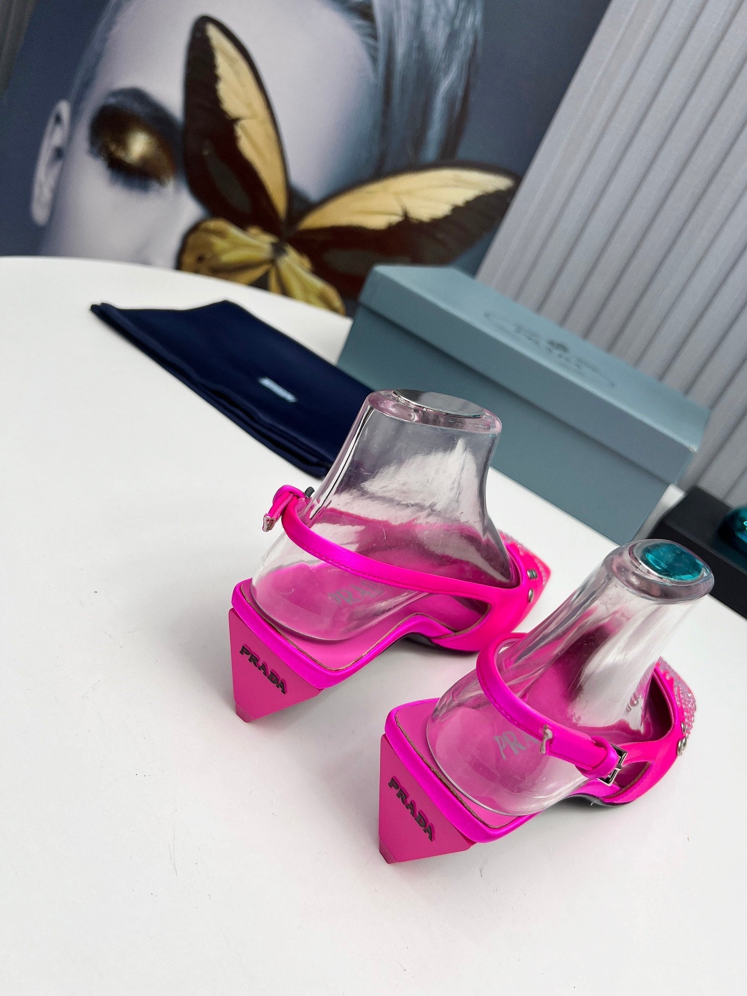PRADA 26S SLINGBACK PUMPS 40MM IN FUCHSIA PINK SATIN CRYSTAL EMBELLISHED