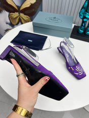 PRADA 26S SLINGBACK PUMPS 40MM IN PURPLE SATIN CRYSTAL EMBELLISHED