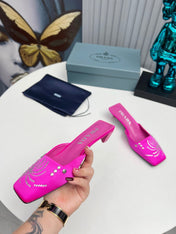 PRADA 26S MULE 40MM IN FUCHSIA PINK SATIN CRYSTAL EMBELLISHED