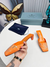 PRADA 26S MULE 40MM IN ORANGE SATIN CRYSTAL EMBELLISHED