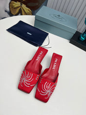 PRADA 26S MULE 40MM IN DARK RED SATIN CRYSTAL EMBELLISHED