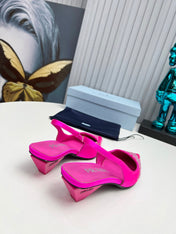 PRADA 26S POINTED TOE SLINGBACK 40MM IN FUCHSIA PINK SATIN CRYSTAL EMBELLISHED