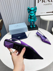 PRADA 26S POINTED TOE SLINGBACK 40MM IN PURPLE SATIN CRYSTAL EMBELLISHED