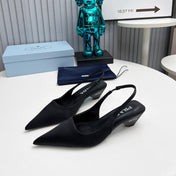 PRADA 26S POINTED TOE SLINGBACK 40MM IN BLACK SATIN