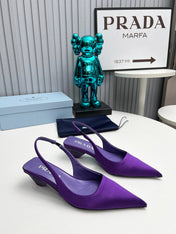 PRADA 26S POINTED TOE SLINGBACK 40MM IN PURPLE SATIN