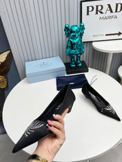 PRADA 26S POINTED TOE PUMPS 40MM IN BLACK SATIN CRYSTAL EMBELLISHED