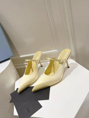 PRA HIGH-HEELED MULES YELLOW CREAM SATIN