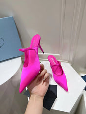 PRA HIGH-HEELED MULES BRIGHT PINK SATIN