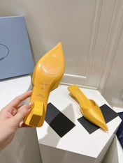 PRA POINTED-TOE MULES YELLOW SATIN