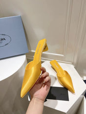 PRA POINTED-TOE MULES YELLOW SATIN