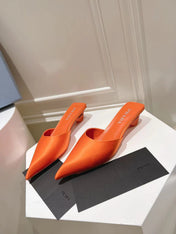 PRA POINTED-TOE MULES BRIGHT ORANGE SATIN