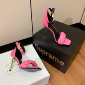 BALMAIN 26S BRAIDED-STRAP HIGH-HEEL SANDALS 95 MM IN PINK CALFSKIN