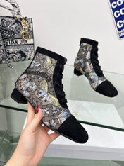 DIOR 25S NAUGHTILY-D ANKLE BOOTS 35 MM IN BLACK MESH TULLE AND SUEDE STYLE 3