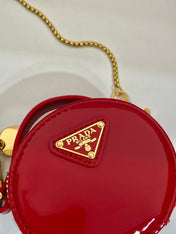 MINI ROUND BAG 8 IN RED GLOSSY CALFSKIN GOLD HARDWARE