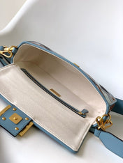 Fend Baguette Sky Blue and Multicolour Canvas Bag 27 with FF Embroidery Ghw