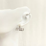 MIUMIU 26S PEARL LOGO DROP EARRINGS WITH CRYSTALS IN SILVER TONE METAL 625655