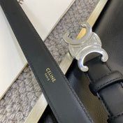 TRIOMPHE BELT 25MM IN BLACK CALFSKIN SILVER BUCKLE GOLD LOGO
